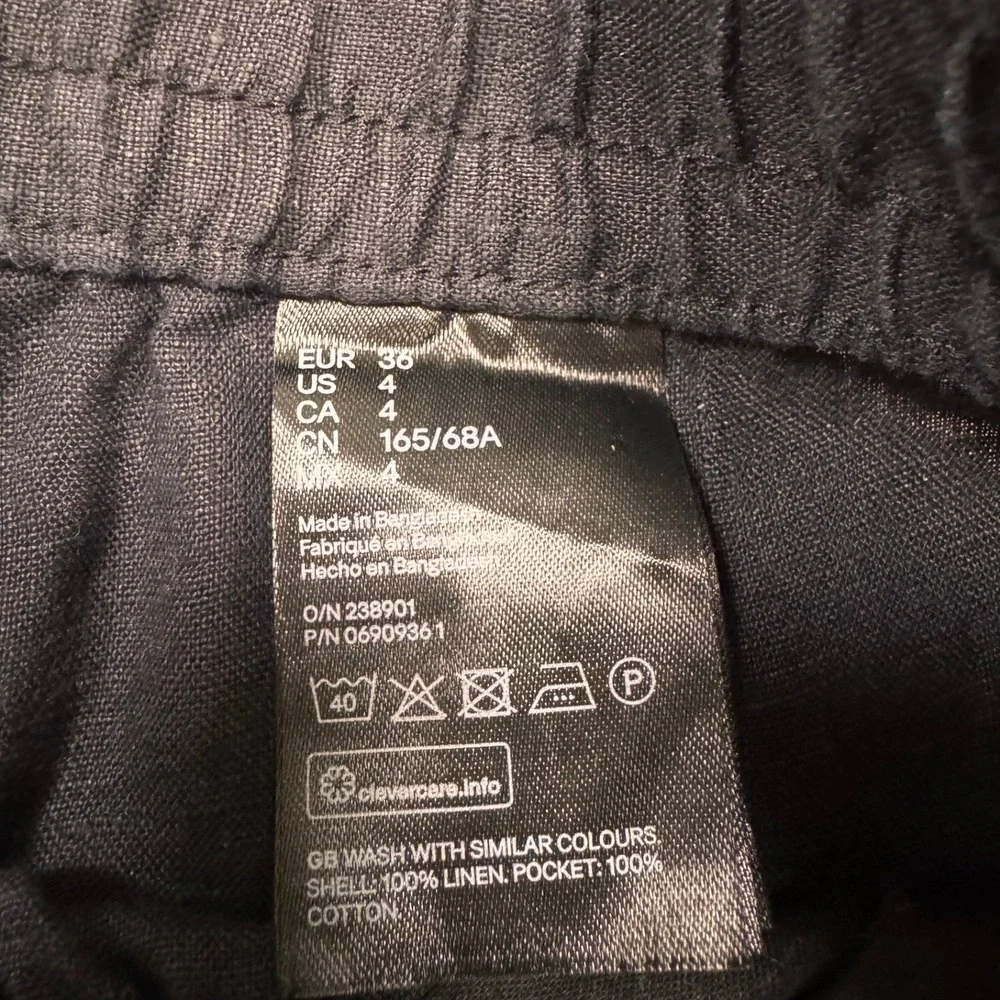 H&M Linen Drawstring Pants 4 Black Casual Lightweight Pull On Womens Relaxed